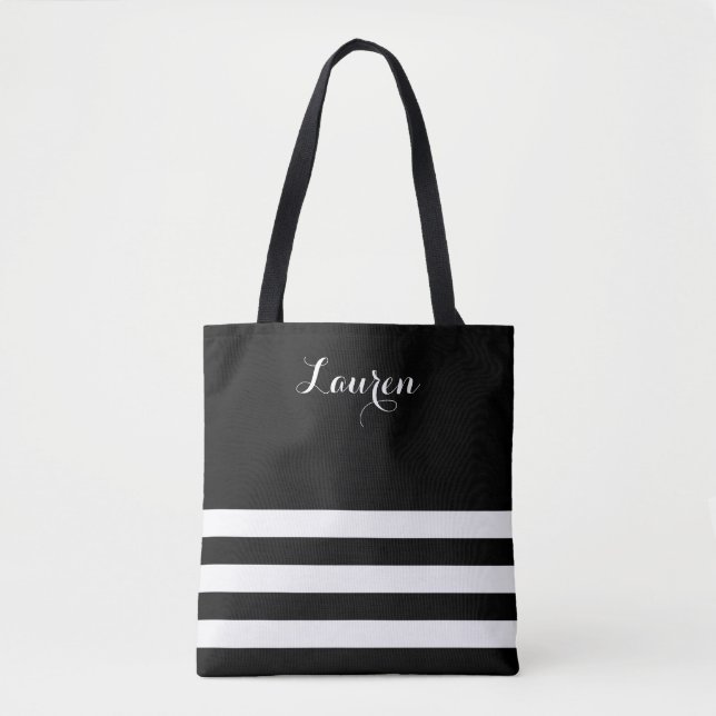 Chic Black and White Striped Tote Bag (Front)
