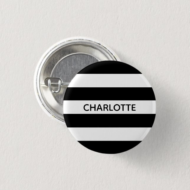 Chic black and white stripes custom name monogram 3 cm round badge (Front & Back)
