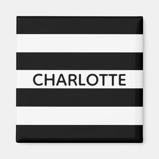 Chic black and white stripes custom name monogram magnet (Front)
