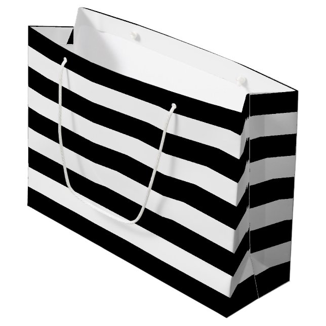 Chic Black and White Stripes Large Gift Bag (Front Angled)