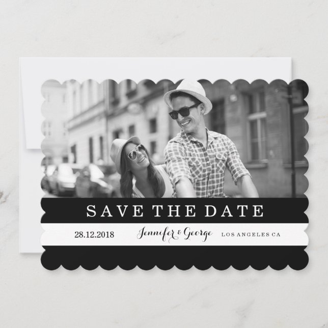 CHIC BLACK AND WHITE STRIPES SAVE THE DATE (Front)