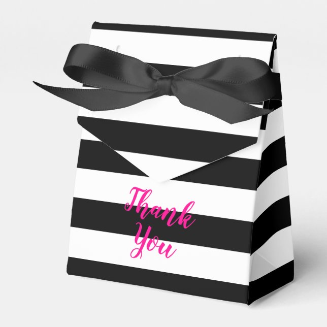 Chic Black and White Stripes Thank You Favour Box (Front Side)