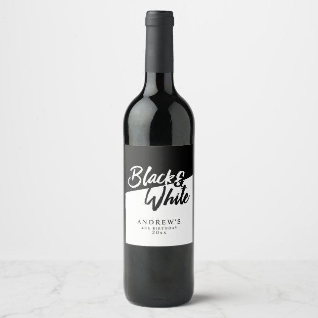 Chic Black and White Theme Party Wine Label (Front)