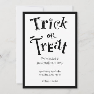 Chic black and white trick or treat invitation