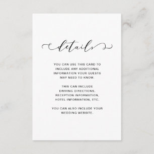 Chic Black and White Wedding Details Enclosure Card