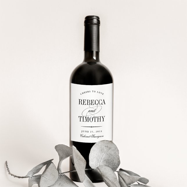 Chic Black and White Wedding Favour Wine Labels (Creator Uploaded)