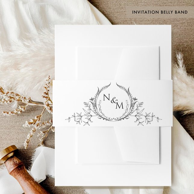 Chic Black and White Wedding Hand Drawn Monogram Invitation Belly Band (Creator Uploaded)