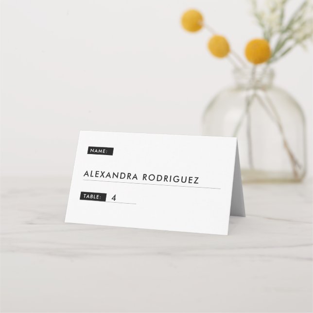 Chic Black and White Wedding Place Cards  (Front)