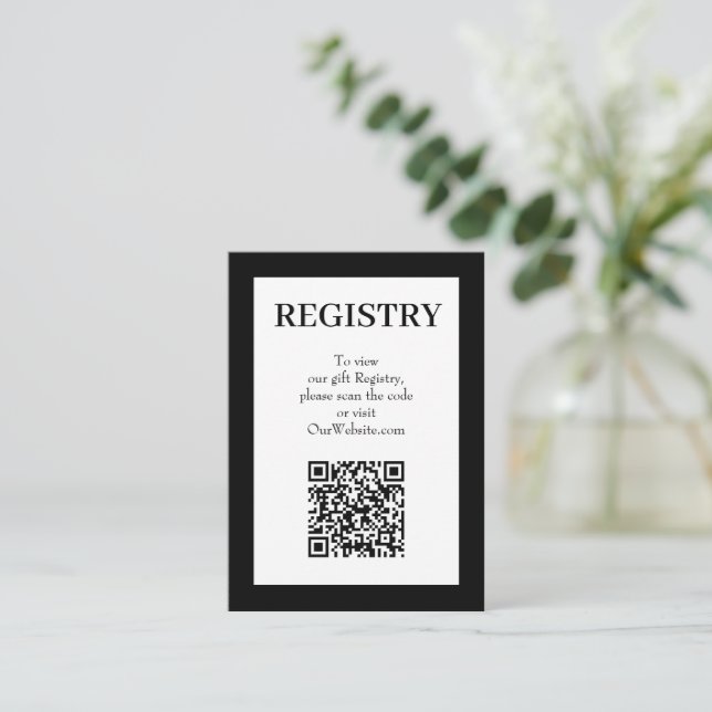Chic Black and White Wedding Registry QR Code Enclosure Card (Standing Front)