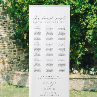Chic Black and White Wedding Seating Chart Roll Up Retractable Banner