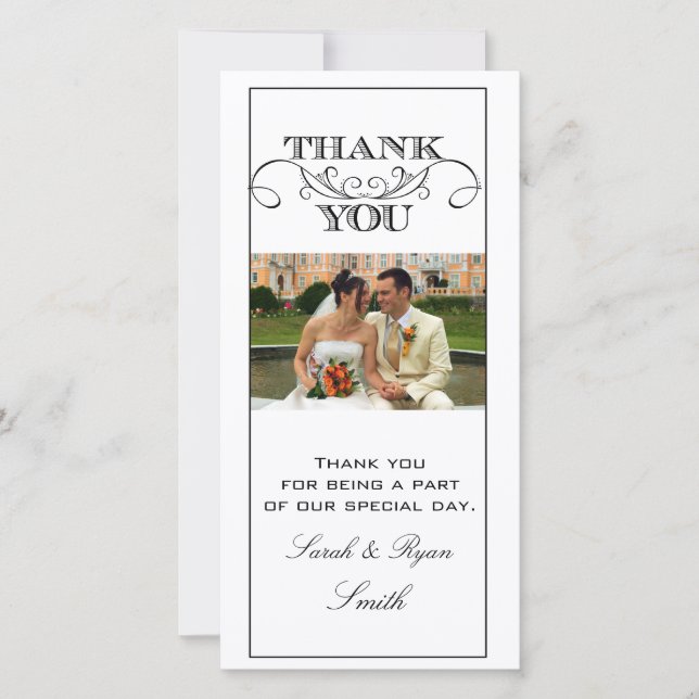 Chic Black and White Wedding Thank You Photo Cards (Front)