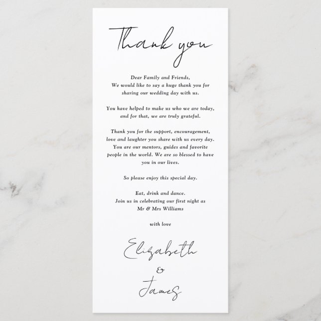 Chic Black And White Wedding Thank You Place Card (Front)
