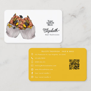 Chic Black and Yellow Nail Salon Branding Design Business Card