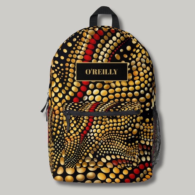 Chic Black and Yellow Pattern Modern Monogram  Printed Backpack (Creator Uploaded)