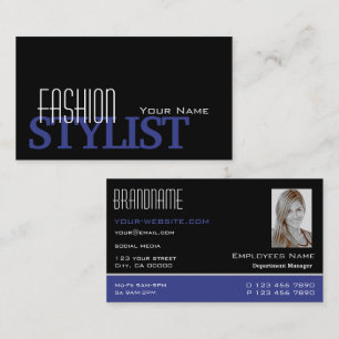 Chic Black Blue and White with Photo Professional Business Card