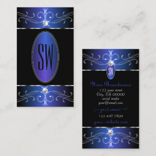 Chic Black Blue Purple Ornate Ornaments Initials Business Card
