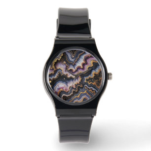 Chic Black Blue Violet Purple Gold Marble Pattern Watch