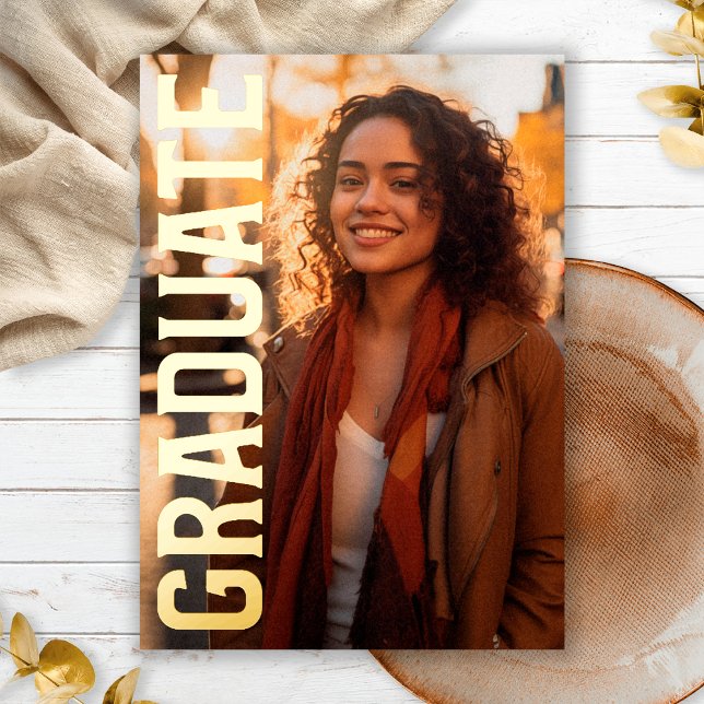 Chic Black Bold Gold Foil Photo Graduation Party (Creator Uploaded)