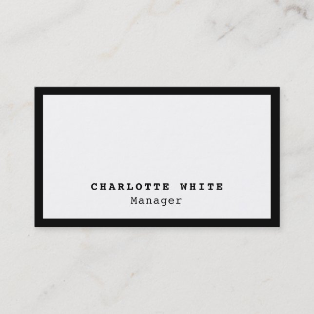 Chic Black Border White Professional Modern Plain Business Card (Front)