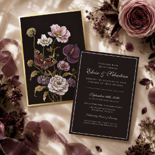 Chic Black Botanical Butterfly All-in-One Wedding 
