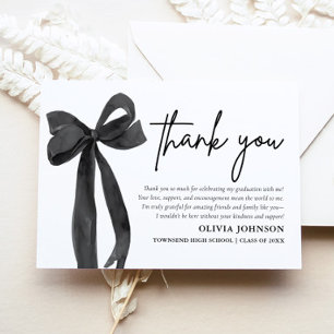 Chic Black Bow  Coquette Graduation Thank You Card
