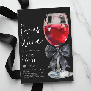 Chic Black Bow Fine as Wine 26th Birthday Party Invitation