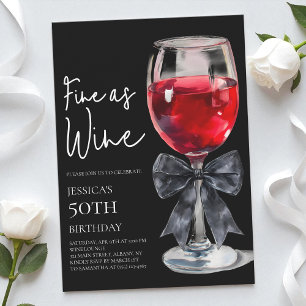 Chic Black Bow Fine as Wine 50th Birthday Party Invitation