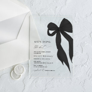 Chic Black Bow She's Tying the Knot Bridal Shower Acrylic Invitations