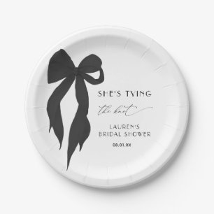 Chic Black Bow She's Tying The Knot Bridal Shower Paper Plate