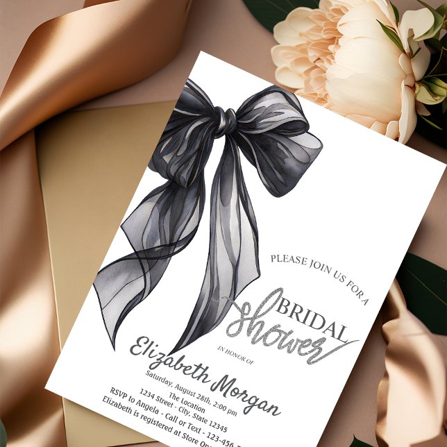 Chic Black Bow Striped Bridal Shower Invitation (Creator Uploaded)