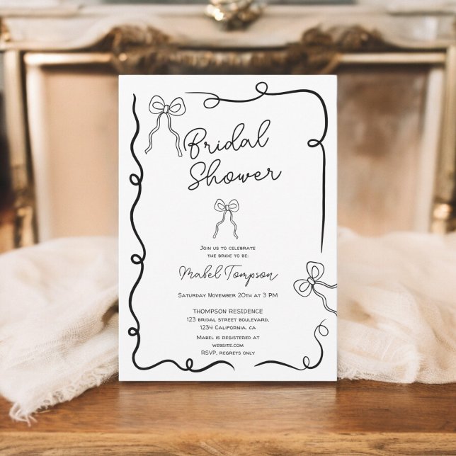 Chic black bows ribbon illustrations Bridal shower Invitation (Chic black bows ribbon illustrations Bridal shower Invitation)