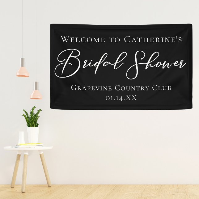 Chic Black Bridal Shower Personalised Welcome Banner (Creator Uploaded)