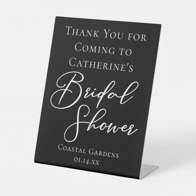 Chic Black Bridal Shower Personalized Welcome Pedestal Sign (Front)
