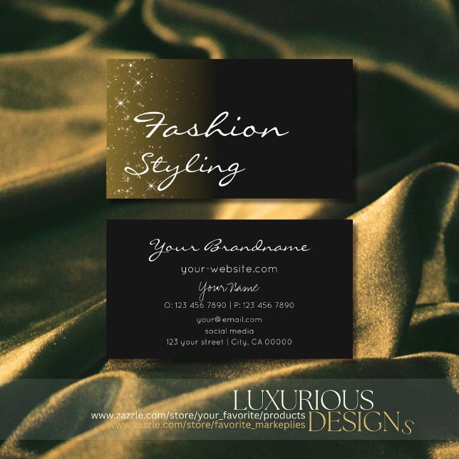 Chic Black Brown Glitter Stars Professional Simple Business Card (Creator Uploaded)