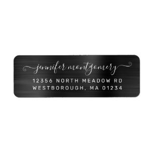 Chic Black Brushed Metal Return Address Label