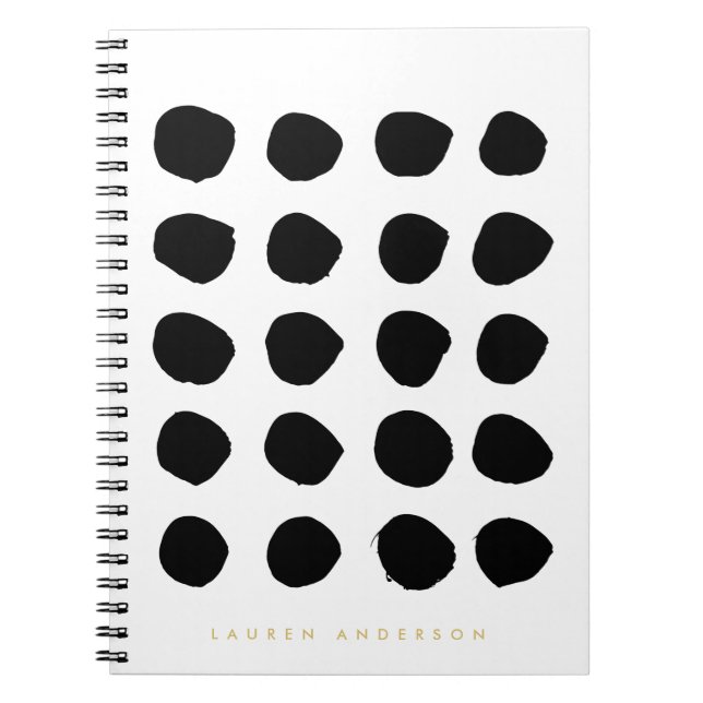 Chic Black Brushstrokes Dots Notebook Journal (Front)