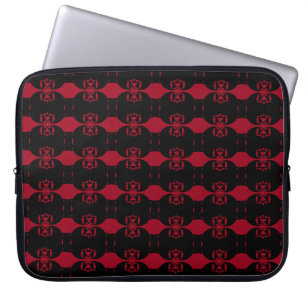 Chic Black & Burgundy Red Abstract Pattern Laptop Sleeve