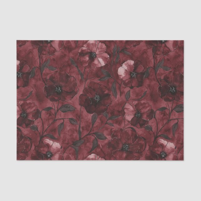 Chic Black Burgundy Red Floral Bridal Shower Tissue Paper (Front)