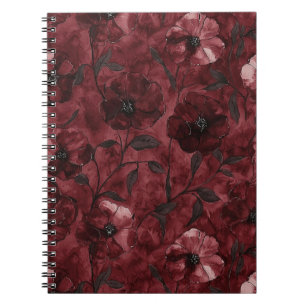 Chic Black Burgundy Red Floral Notebook