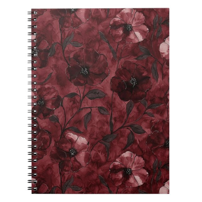 Chic Black Burgundy Red Floral   Notebook (Front)