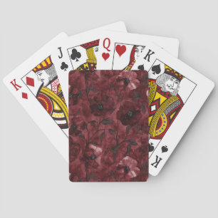 Chic Black Burgundy Red Floral Playing Cards