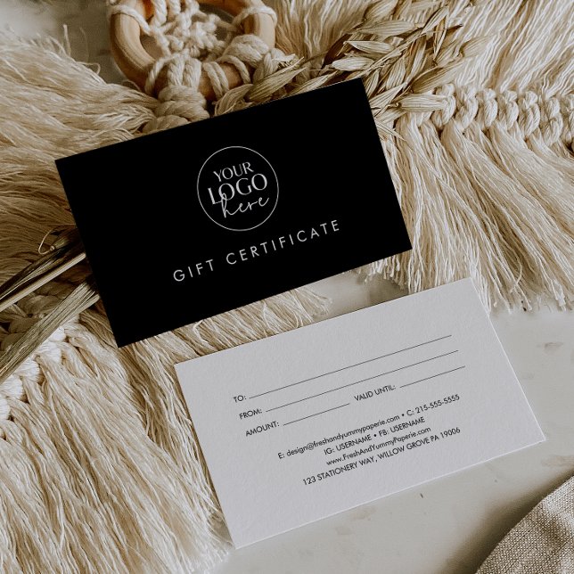 Chic Black Business Logo Gift Certificate (Creator Uploaded)