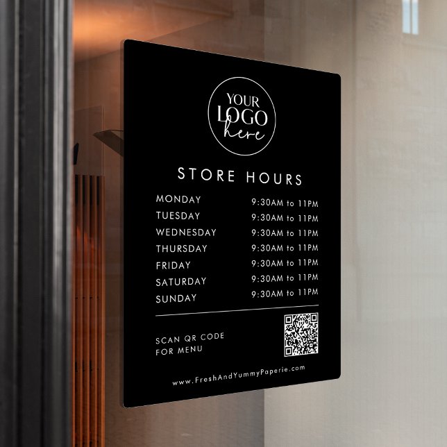 Chic Black Business Logo QR Code Store Hours Window Cling (Creator Uploaded)