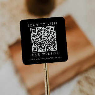 Chic Black Business Wedding Website QR Code Square Sticker