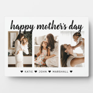 Chic Black Calligraphy 3 Photo Mother’s Day Gift Plaque