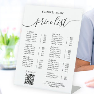 Chic Black Calligraphy Business QR Code Price List Pedestal Sign