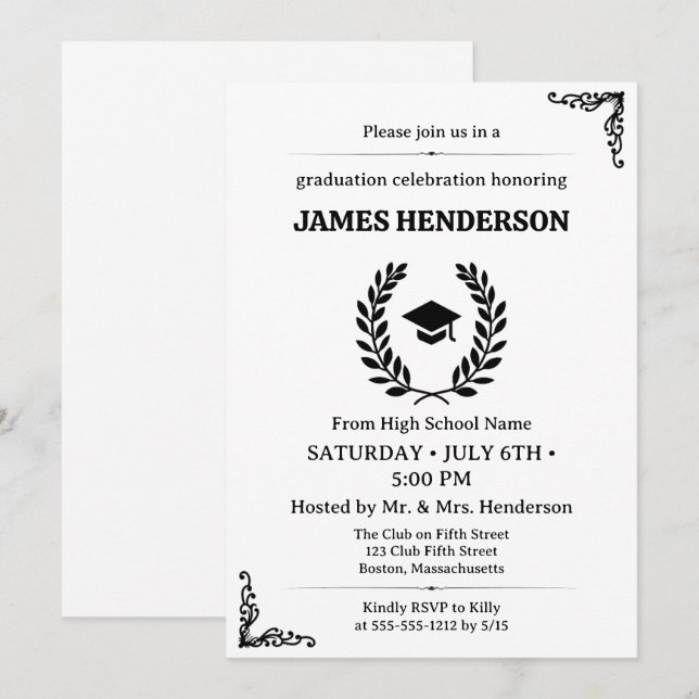 Chic Black Calligraphy Graduation Party 2025 Invitation (Front/Back)