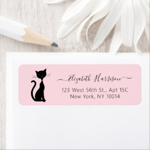 Chic Black Cat Pink Return Address
