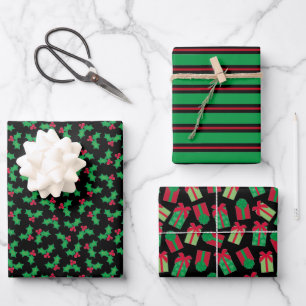 Chic Black Christmas Wrapping Paper Sheets
