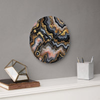 Chic Black Coral Pink White Gold Marble Pattern